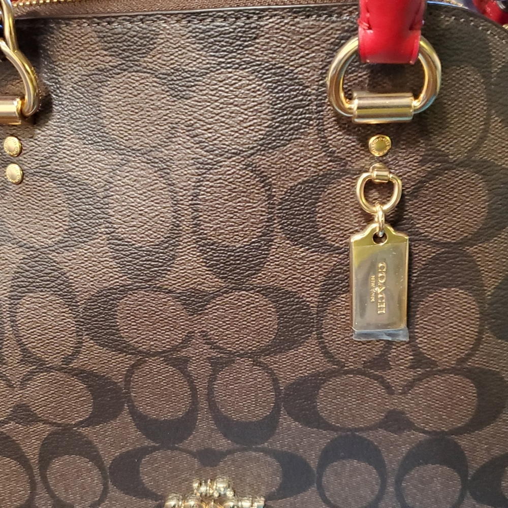 Kathy Satchel Coach Gold Brown plus Red